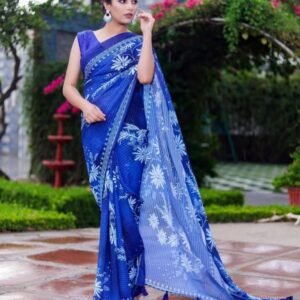 AARADHNA 8 Blue Digital Print With Sequence Work Faux Georgette Saree