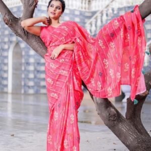 AARADHNA 8 Light Pink Digital Print With Sequence Work Faux Georgette Saree