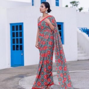 AARADHNA 8 Red Digital Print With Sequence Work Faux Georgette Saree