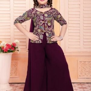 Aaradhna vol 44 Wine Color Georgette Embroidered Kids Lehenga 288
