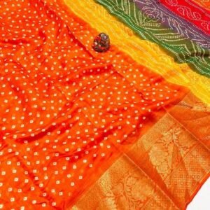 AASHA Fanta Fancy Printed Bandhani Saree With Rainbow Pallu