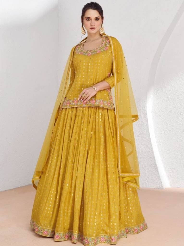 aashirwad creation aaarzoo 991 1713260565 Aashirwad Creation Aaarzoo 9912 Series Yellow Lehenga