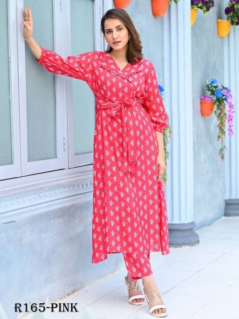 aayaa vol 7 pink digital print 1721136275 AAYAA Vol 7 Pink Digital Printed Pure Muslin Silk Kurtis Set