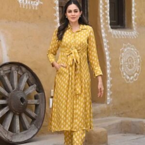 AAYAA Vol 7 Yellow Digital Printed Pure Muslin Silk Kurtis Set