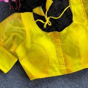 Acid Green Sobha Flower Printed Organza Readymade Blouse