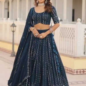 Adorable Navy Blue Sequins Georgette Sangeet Wear Lehenga Choli