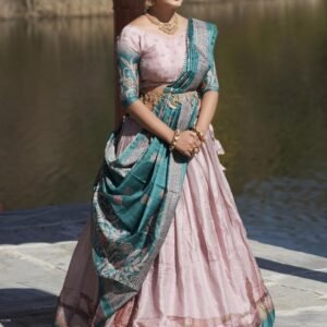 Aesthetic Pink Kalamkari printed Lehenga Blouse With Dupatta