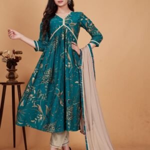 Aliya Cut Viscose Rama Kurti Pant with Duppata