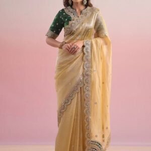 Amazing Cording And Sequence Work Twill Net Saree