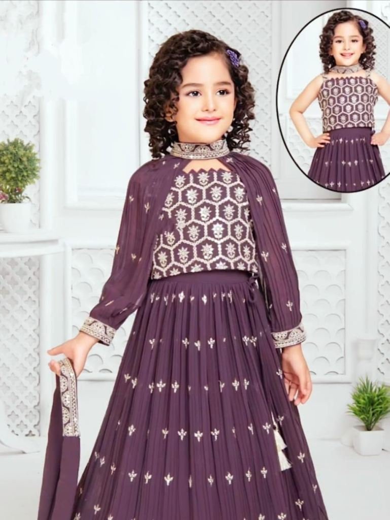 amazing white sequence work ge 1735897447 Amazing White Sequence Work Georgette Kids Lehenga