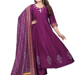 Amazing Wine Roman Silk Anarkali Kurtis Pair