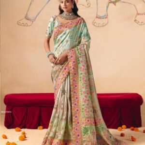 Anaara Mint Heritage Dola Zari Silk Saree By Tathasu