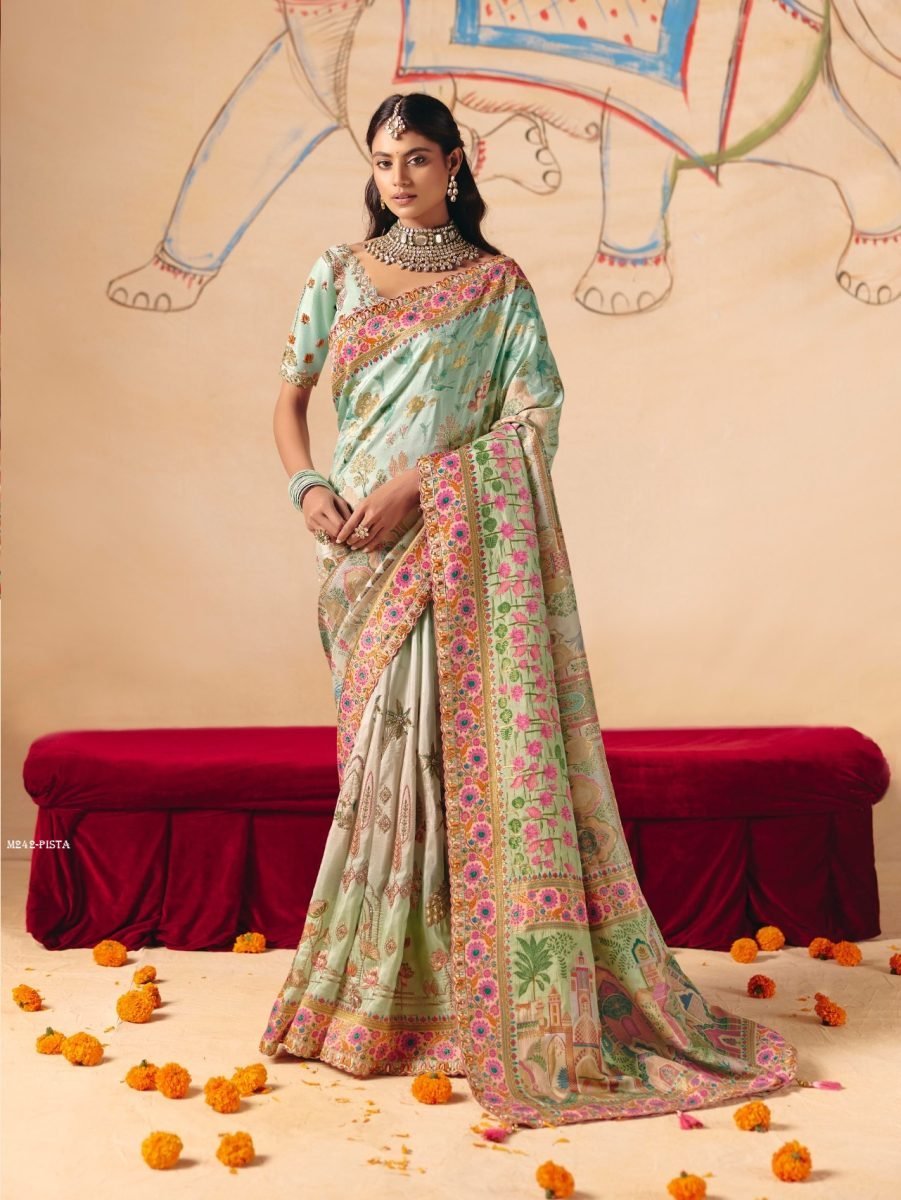 anaara mint heritage dola zari 1777370172 Anaara Mint Heritage Dola Zari Silk Saree By Tathasu