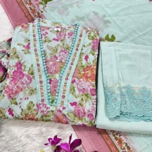 Anarkali Style Embroidery Work kurti Pant Dupatta Set