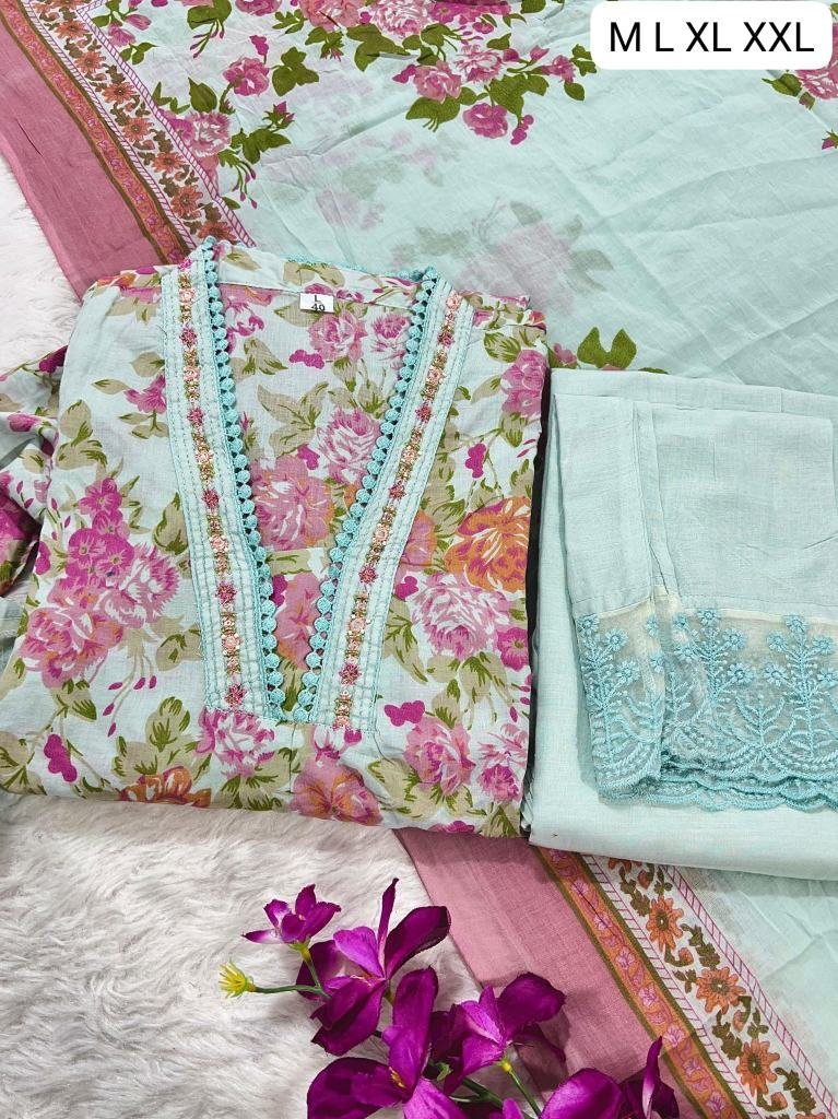 anarkali style embroidery work 1759495173 Anarkali Style Embroidery Work kurti Pant Dupatta Set