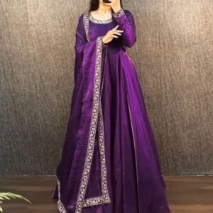 Anarkali Style Wine Gown With Dupatta
