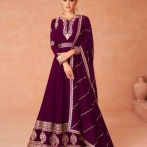 Anarkali Wine Colour Georgette Suit Dupatta