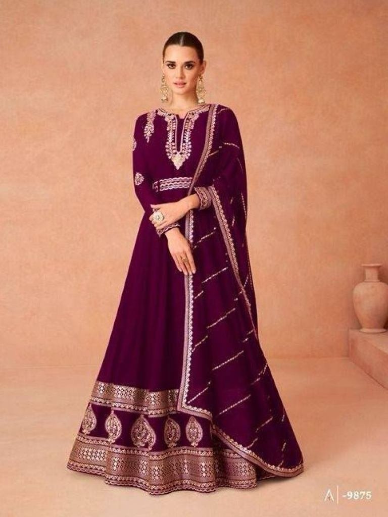 anarkali wine colour georgette 1727351146 Anarkali Wine Colour Georgette Suit Dupatta