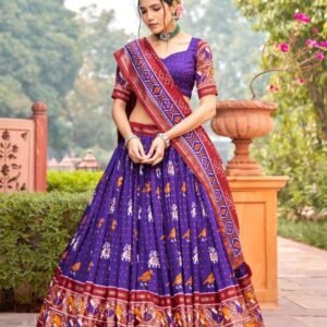 Aravati Tassar Silk Patola Print Royal Blue Lehenga