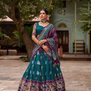 Aravati Tassar Silk Patola Print Rama Lehenga