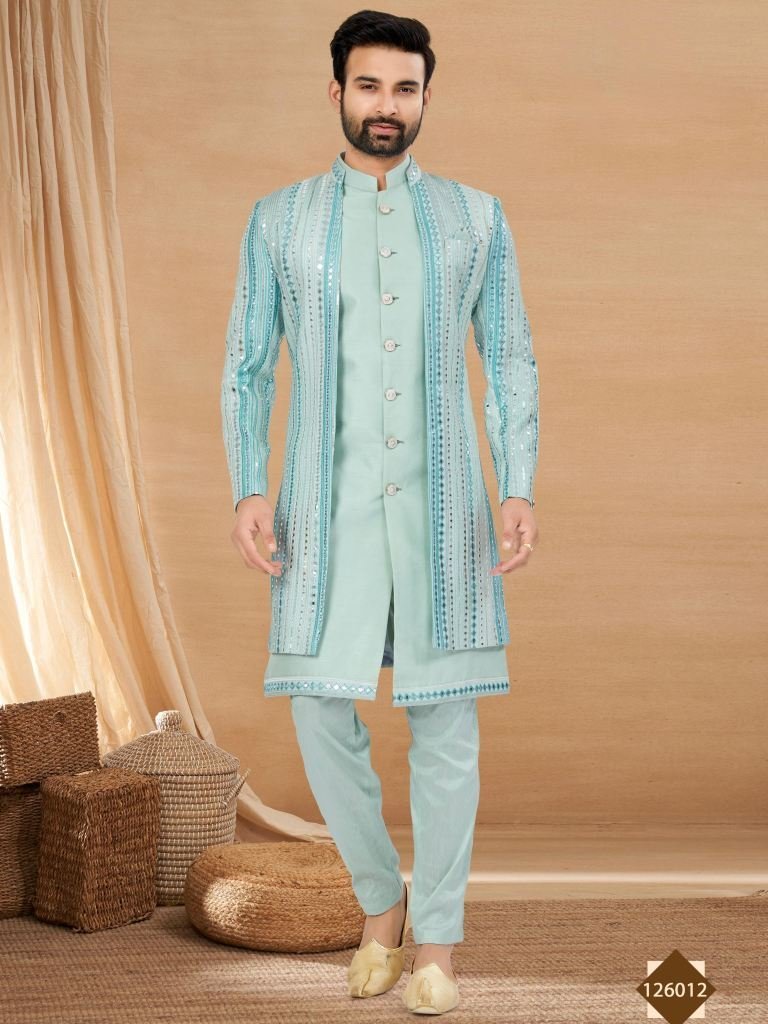 art silk lace embroidered mint 1765881955 Art Silk Lace Embroidered Mint Blue Indo Western