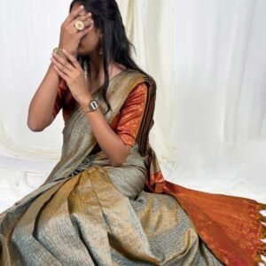Attractive Gray Kanchipuram Zari Weaving Saree