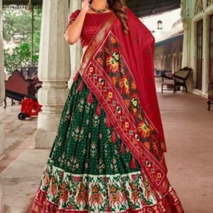 Attractive Green Patola Printed Tussar Silk With Bindi And Foil Print Lehenga choli