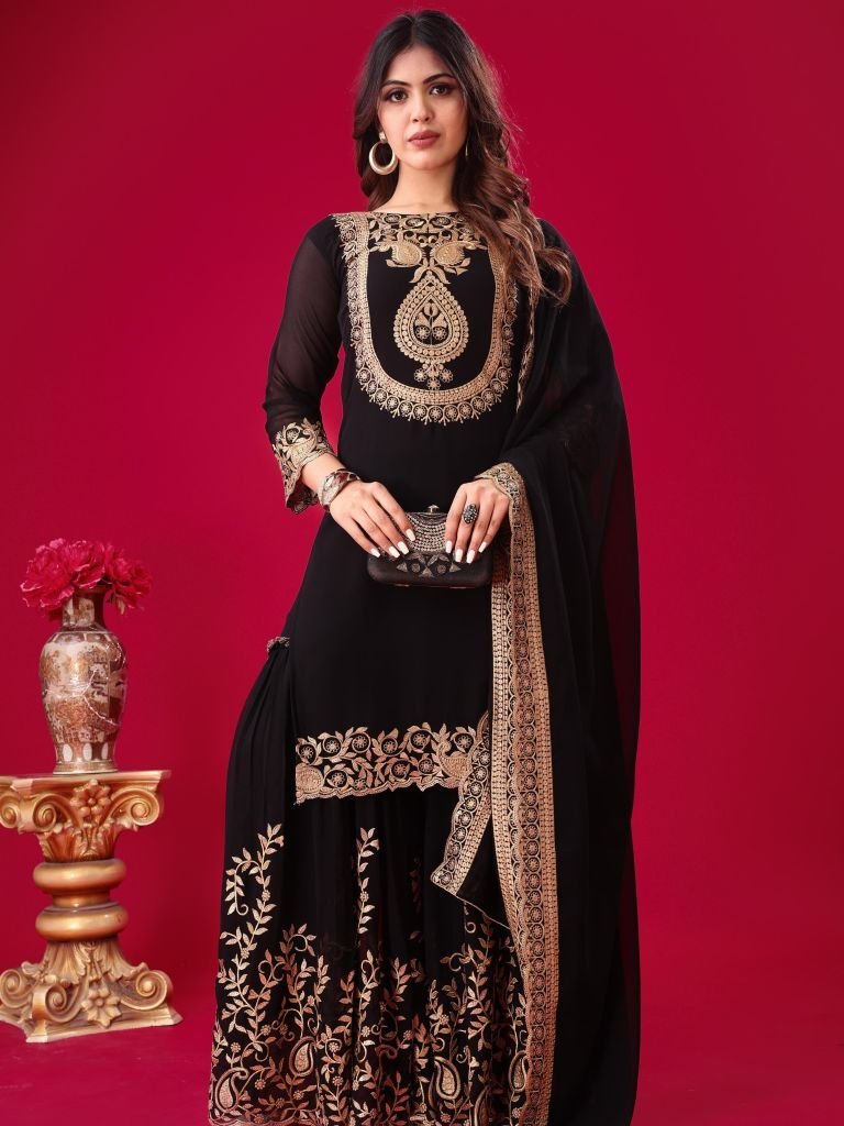 attractive party wear embroide 1742357288 Attractive Party Wear Embroidery Work Stitched Georgette Suits
