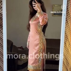 Attractive Peach Party Wear Chinon Silk Kurtis