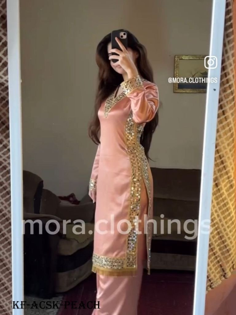 attractive peach party wear ch 1717473578 Attractive Peach Party Wear Chinon Silk Kurtis