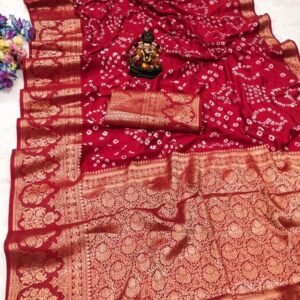 Attractive Red Anandi Pure Handmade Bandhej Kanjivaram Silk Saree