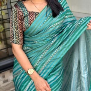 Attractive Tussar Silk Saree With Jacquard Blouse