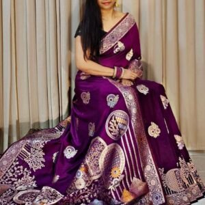 Attractive Wine Banarasi Khadi Georgette Silk Saree