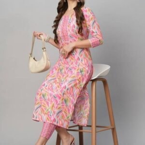 Baby Pink Color Exclusive Digital Print Soft Cotton Kurti and Pant Set