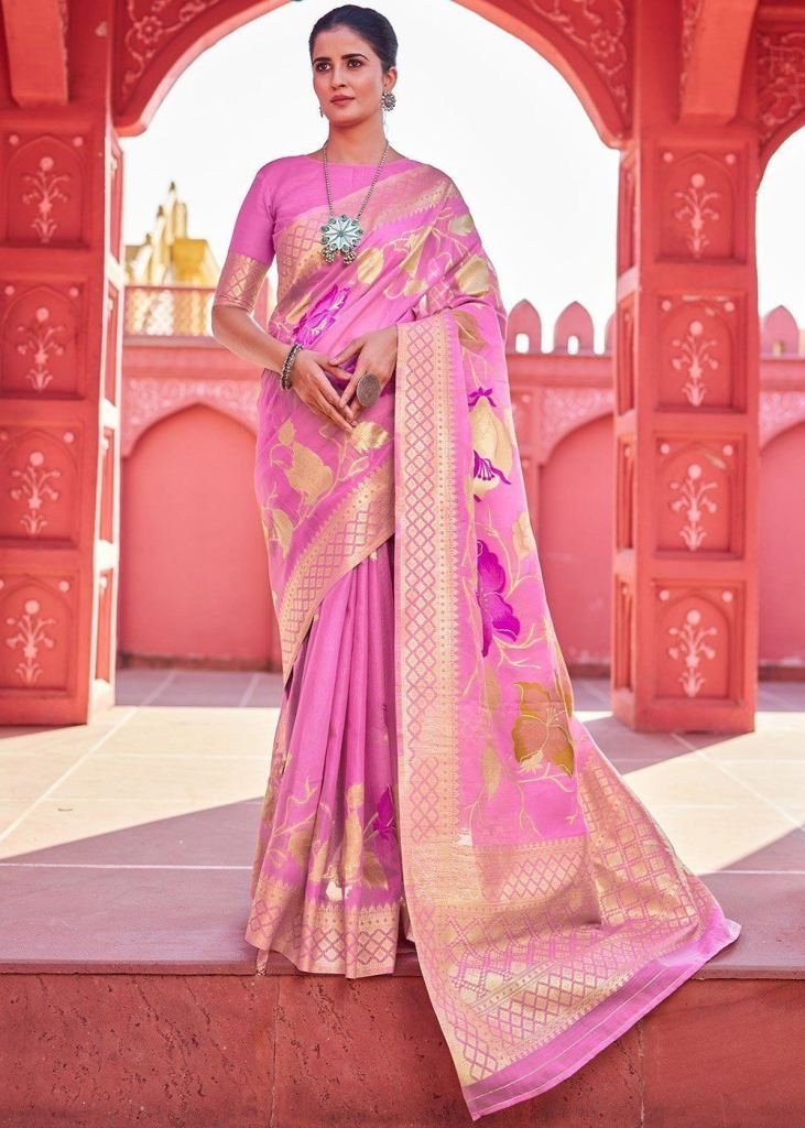 baby pink cotton saree with za 1727849635 Baby Pink Cotton Saree With Zari Woven Work
