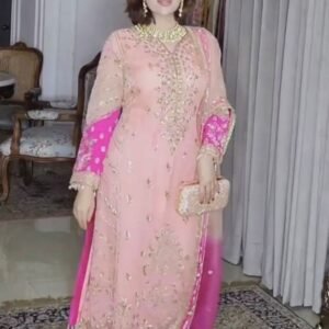 Baby pink Embroidery Sequins Work Kurti Pant And Dupatta