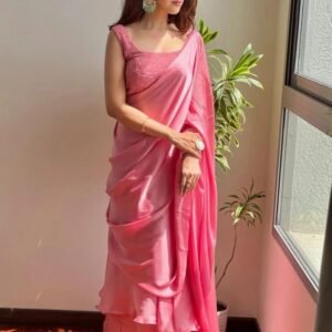 Baby Pink Jimmy Choo Lehenga Saree With Embroidery Work Blouse