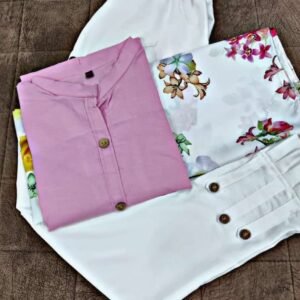Baby Pink Kurti With Flower Design Dupatta