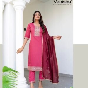 Baby Pink Roman Silk Batali Kurti Pant Set