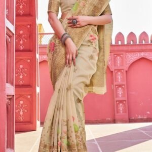 Banarasi Cream Cotton Saree With Zari Woven Work
