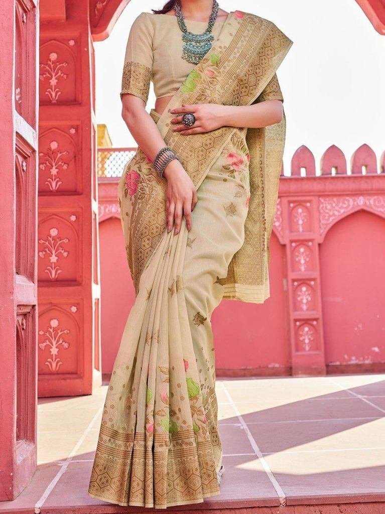 banarasi cream cotton saree wi 1727849389 Banarasi Cream Cotton Saree With Zari Woven Work