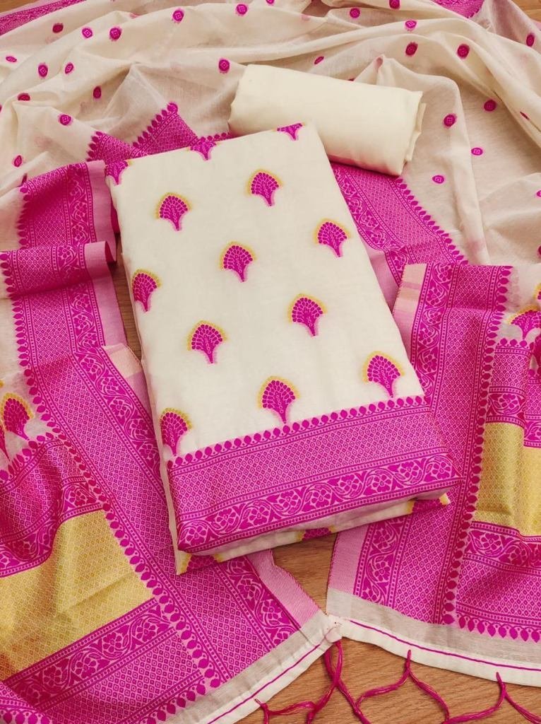 banarasi resham cotton pink sa 1728986119 Banarasi Resham Cotton Pink Salwar Suit Material