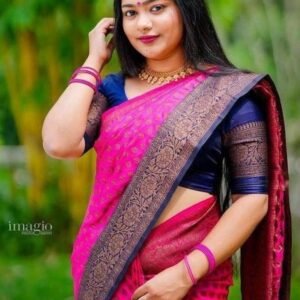 Banarasi Soft Silk Pink Zari Weaving Saree