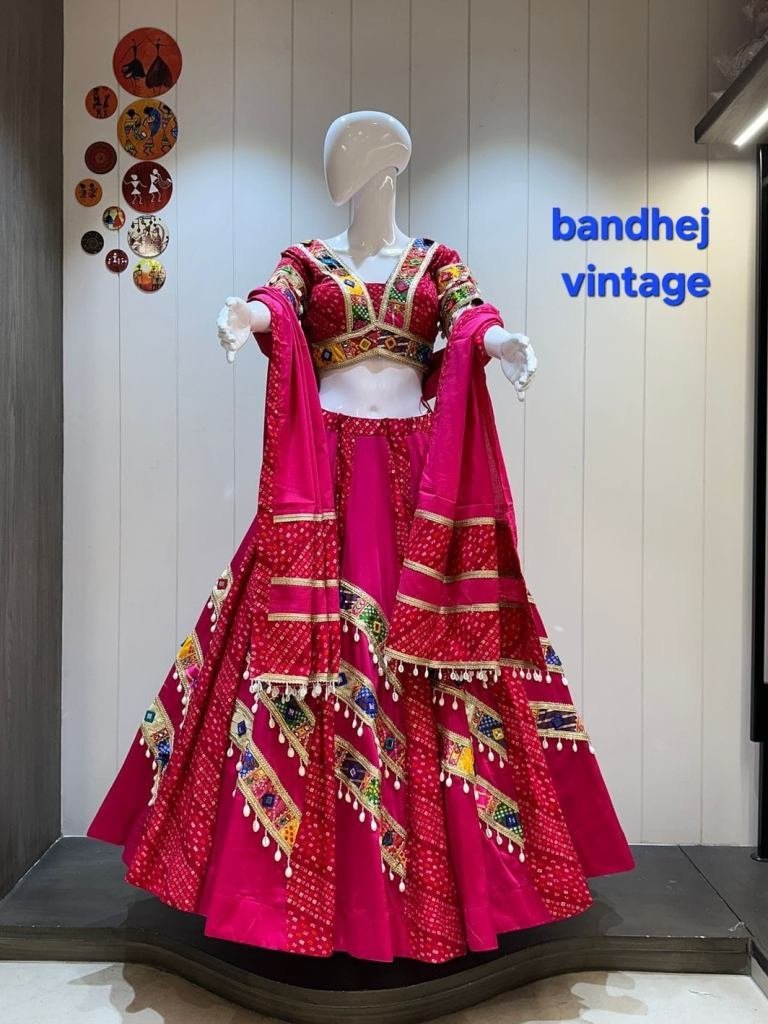bandhani printed jam cotton ch 1749472133 Bandhani Printed Jam Cotton Chaniya Choli With Heavy 8mtr Flare