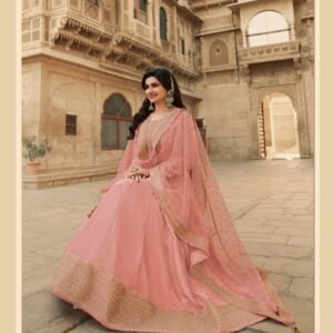 Beautiful Baby Pink Silk Gowns With Net Dupatta