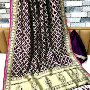 Beautiful Banarasi Weaving Silk Wine Saree and Blouse