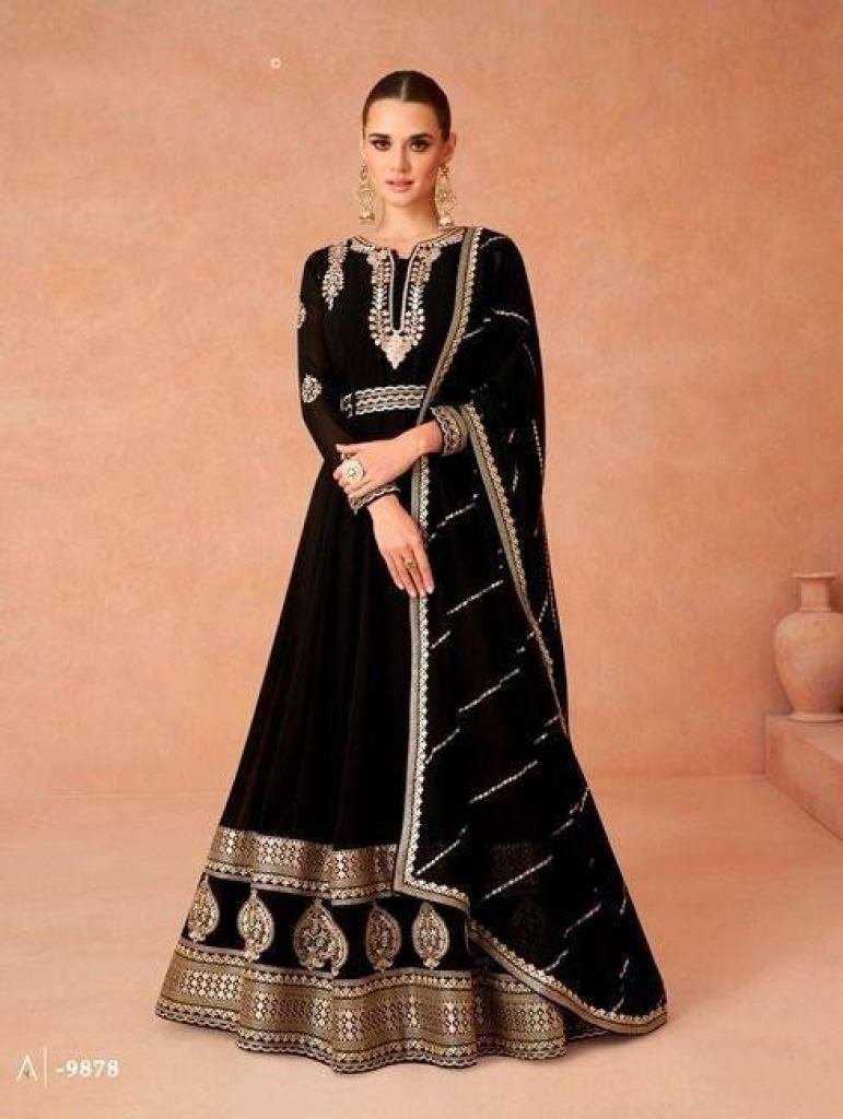 beautiful black anarkali wine 1727351308 Beautiful Black Anarkali Georgette Suit Dupatta