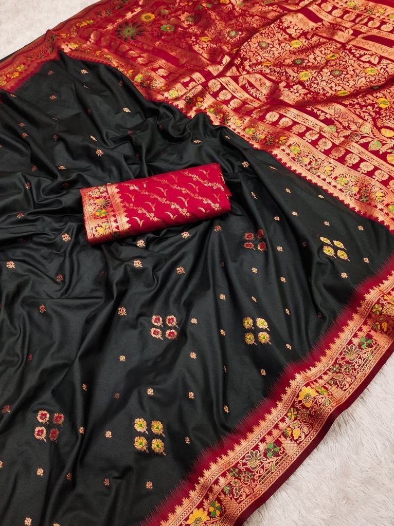 beautiful black color pure ban 1729921517 Beautiful Black Color Pure Banarasi Silk Saree