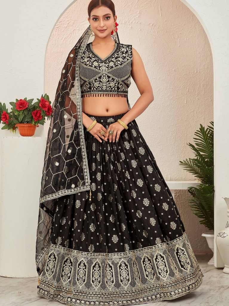 beautiful black embroidered re 1715082746 Beautiful Black Embroidered Readymade Lehenga Choli