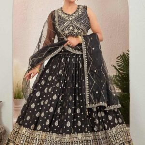 Beautiful Black Jacquard Dola Silk Lehenga Choli Set